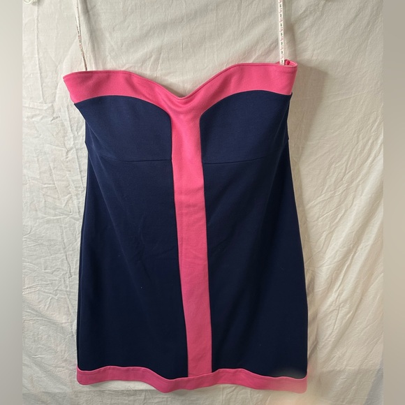 Lilly Pulitzer Strapless Colorblock Dress Pink & Navy Mini Size S - Picture 2 of 8
